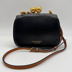 Burberry Black Smooth Leather Small Frame Bag Crossbody Top Handle Gold Hardware